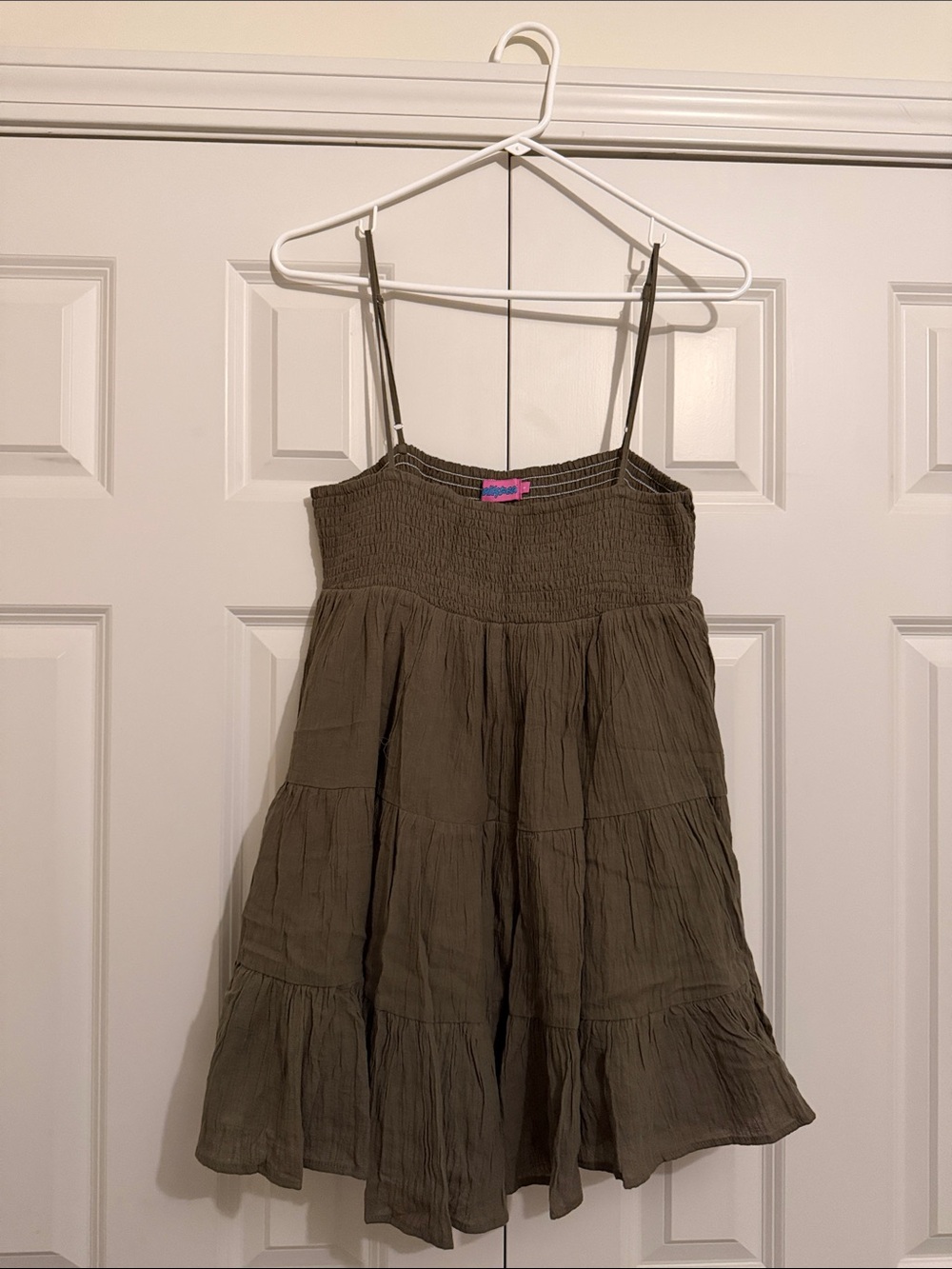 Edikted Olive Green Smocked Tiered Mini Dress